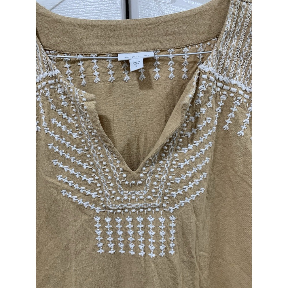 J Jill Pure Jill Embroidred Split-neck Top, Size M Cotton Linen Blend - Picture 5 of 8